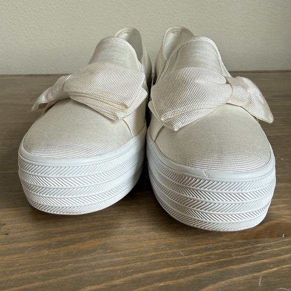 Keds Womens 8.5 White Bow Celebrations Triple Decker Platform Slip On Sneakers - Picture 3 of 8